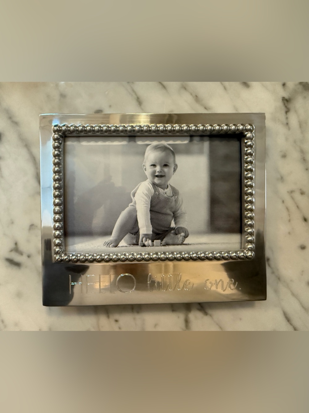 Mariposa Hello Little One Silver Beaded Picture Frame